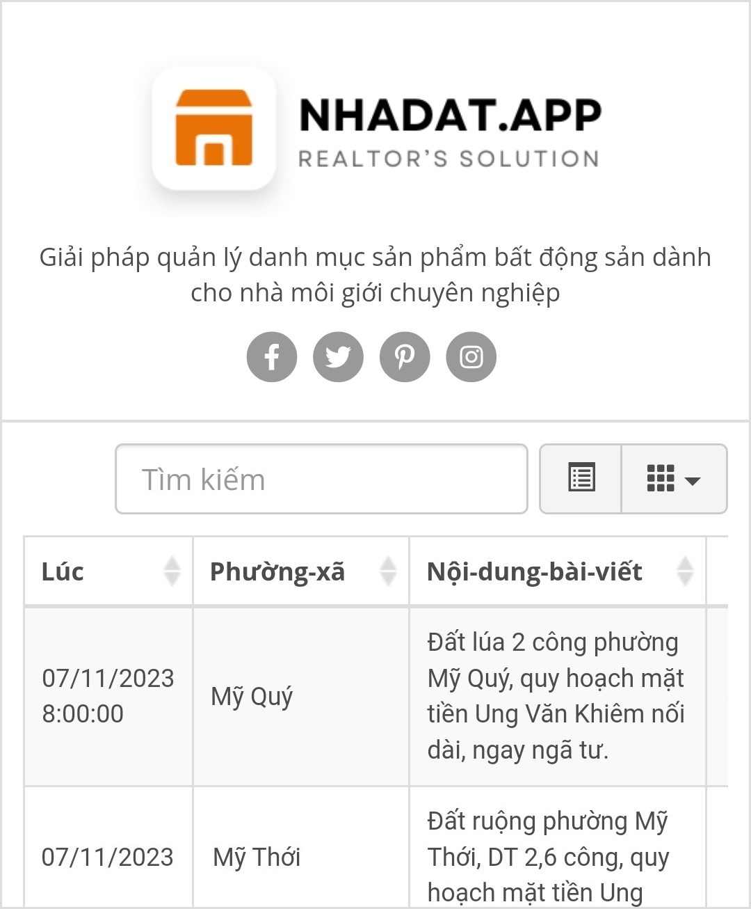 nhadat.app's demo SheetPage screenshot